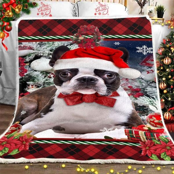 Boston Terrier Christmas Fleece Blanket Sherpa Blanket