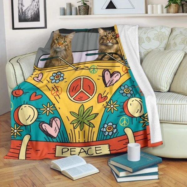Hippie Cat Fleece Blanket Sherpa Blanket