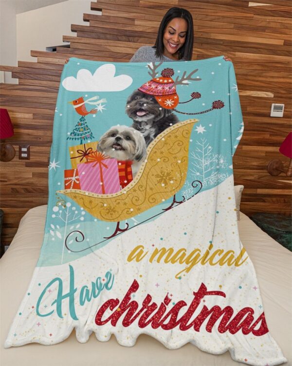 Shih Tzu A Magical Xmas Fleece Blanket Sherpa Blanket