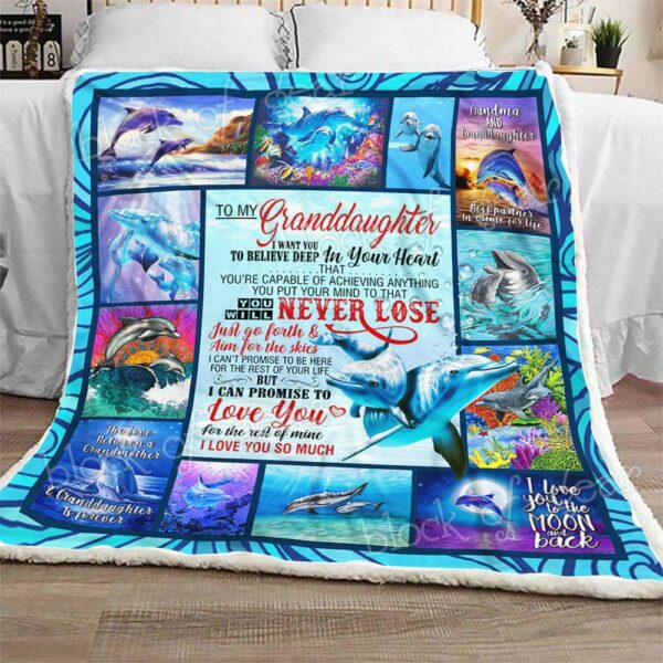 To My Granddaughter Dolphin Fleece Blanket Sherpa Blanket