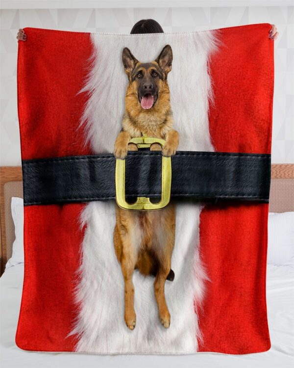 German Shepherd Santa Suit Fleece Blanket Sherpa Blanket