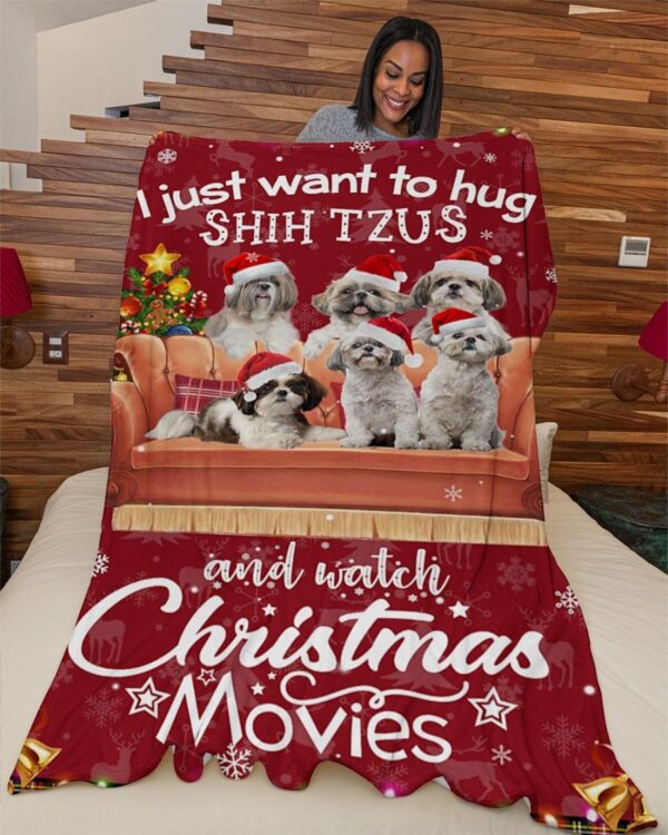 Shih Tzu Hug and Xmas movie Fleece Blanket Sherpa Blanket