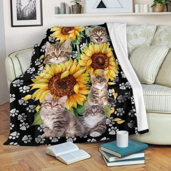 Sunflower Cat Fleece Blanket Sherpa Blanket