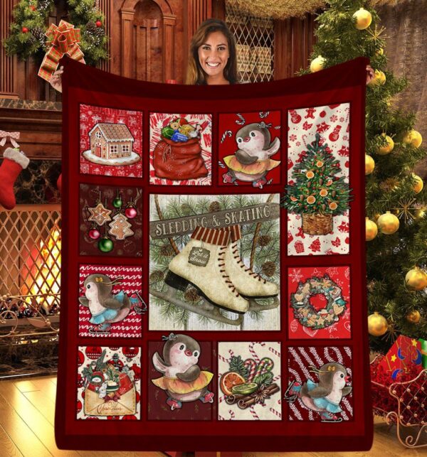 Ice Skating Christmas Fleece Blanket Sherpa Blanket