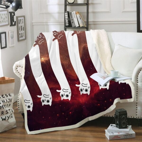 Red And White Space Cat Fleece Blanket Sherpa Blanket