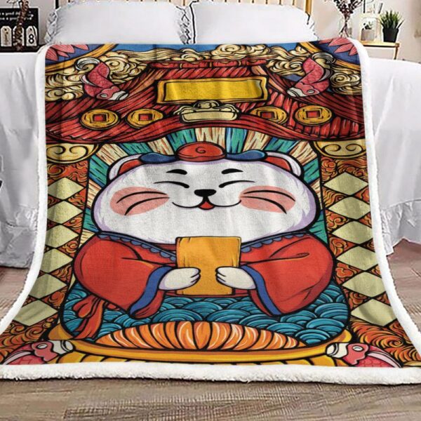 Lucky Cat Fleece Blanket Sherpa Blanket