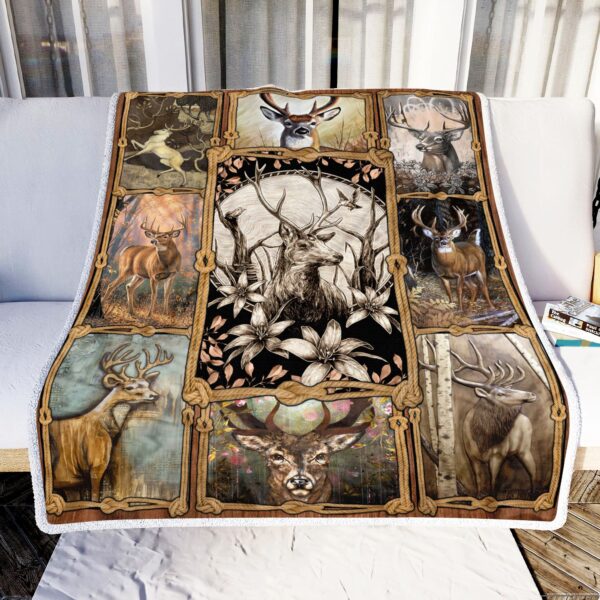Vintage Deer Hunting Fleece Blanket Sherpa Blanket