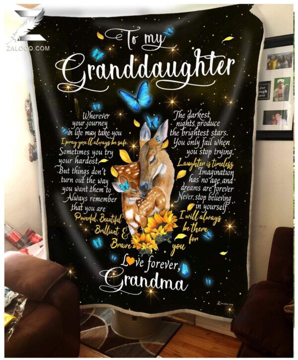 Deer For Granddaughter From Grandma Deer I Will Always Be There For You Heart Fleece Blanket Sherpa Blanket