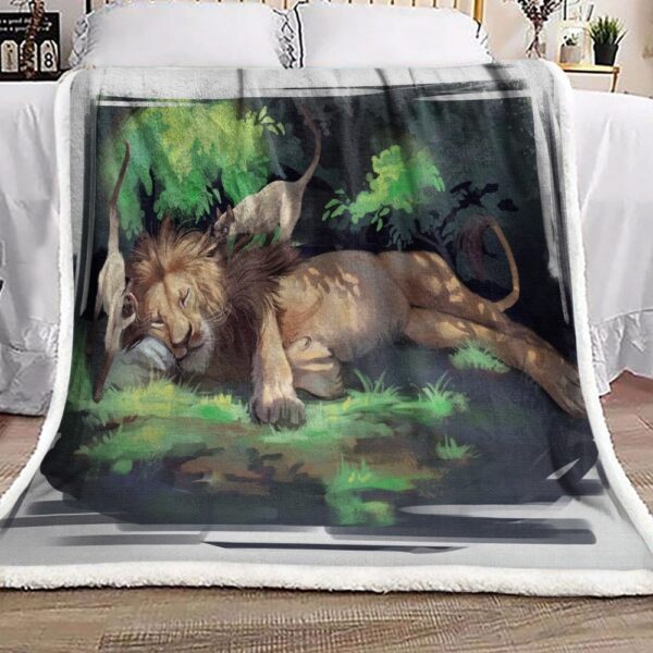 Lazy Lion And Cat Fleece Blanket Sherpa Blanket