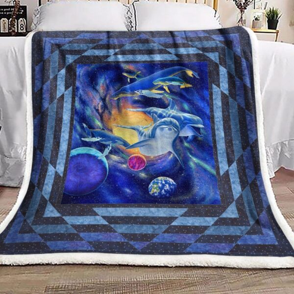 Living Universe Dolphin Whale Fleece Blanket Sherpa Blanket