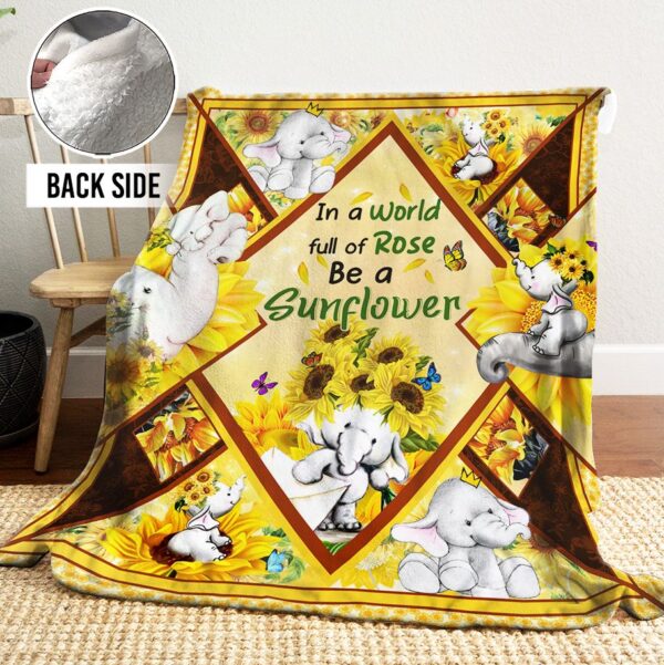 Elephant Sunflower Fleece Blanket Sherpa Blanket