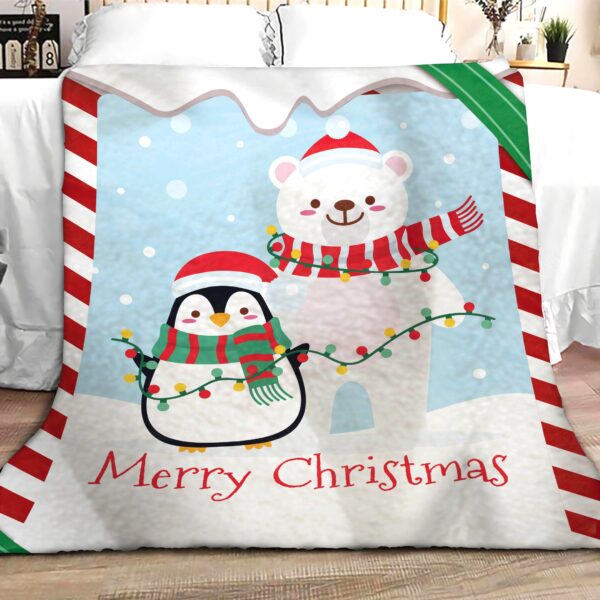 Penguin Christmas Fleece Blanket Sherpa Blanket