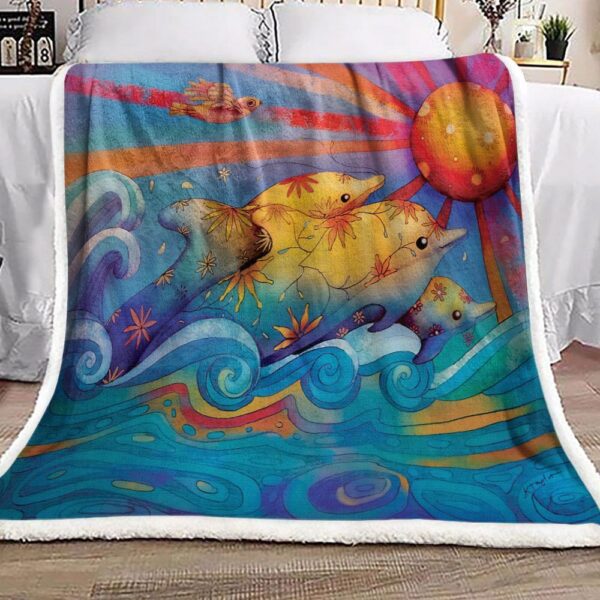 Rainbow Dolphins Fleece Blanket Sherpa Blanket