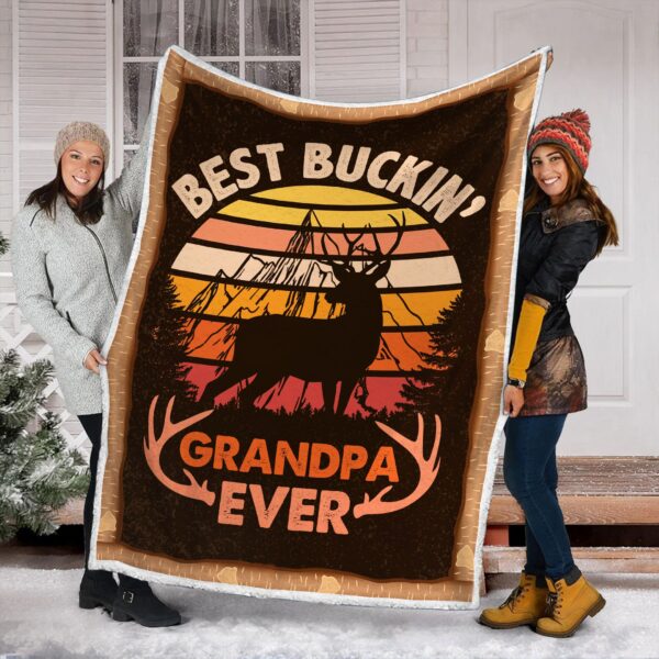 Deer Hunting Grandpa Fleece Blanket Sherpa Blanket