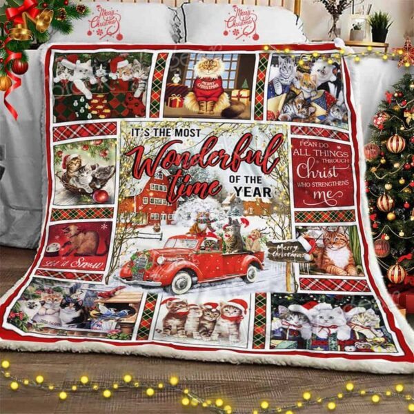 Merry Christmas Cat Fleece Blanket Sherpa Blanket