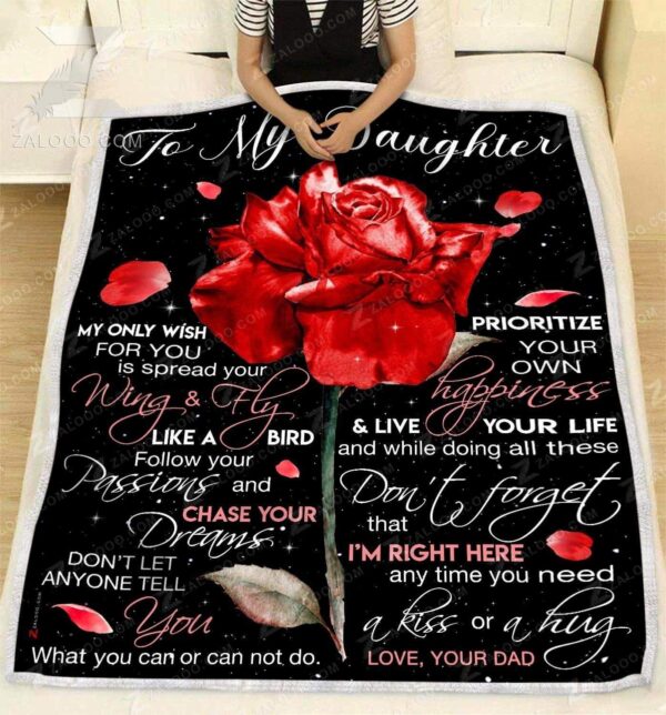 Rose To My Daughter My Only Wish Dad Fleece Blanket Sherpa Blanket