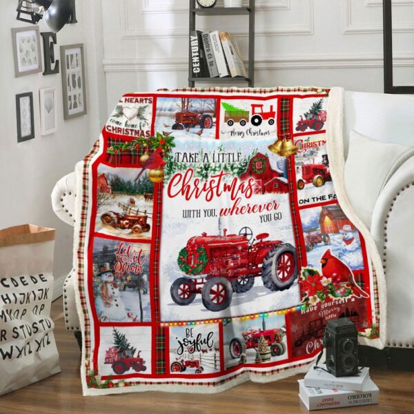 Tractor Farm Christmas Fleece Blanket Sherpa Blanket