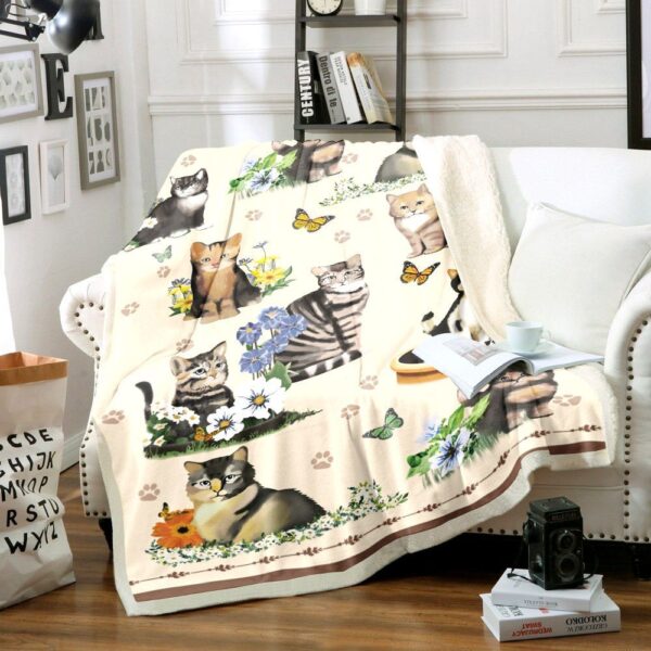 Flower Cats Fleece Blanket Sherpa Blanket