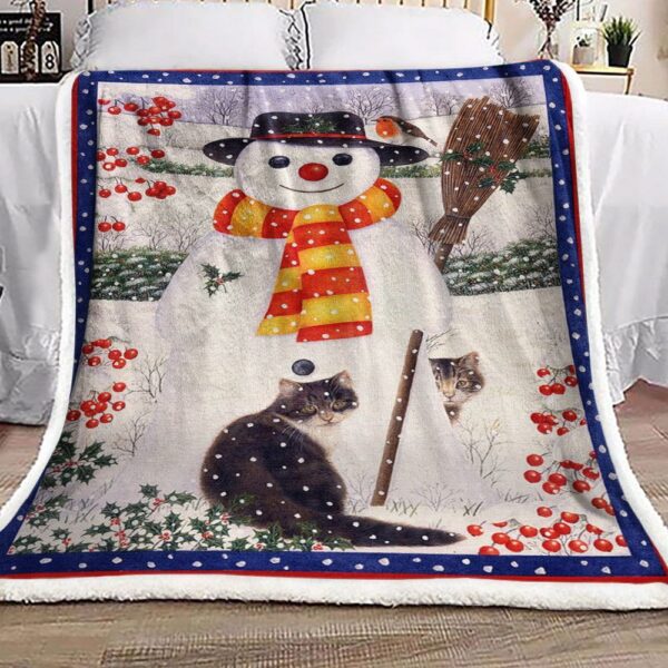 Snowman Cat Fleece Blanket Sherpa Blanket