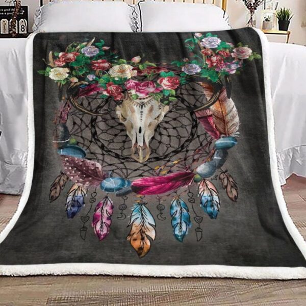 Deer Skull Dreamcatcher Fleece Blanket Sherpa Blanket