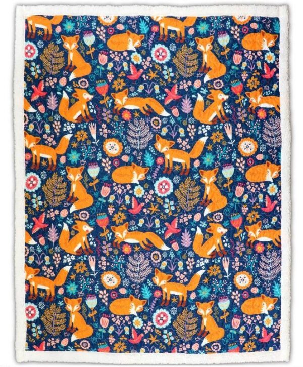 Floral Fox Fleece Blanket Sherpa Blanket