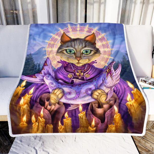 Cat Angel With Fish Fleece Blanket Sherpa Blanket