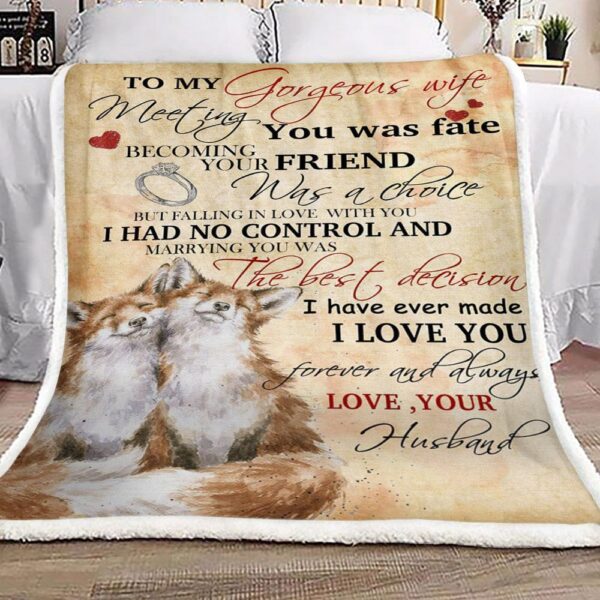 Fox To My Gorgeous Wife Fleece Blanket Sherpa Blanket