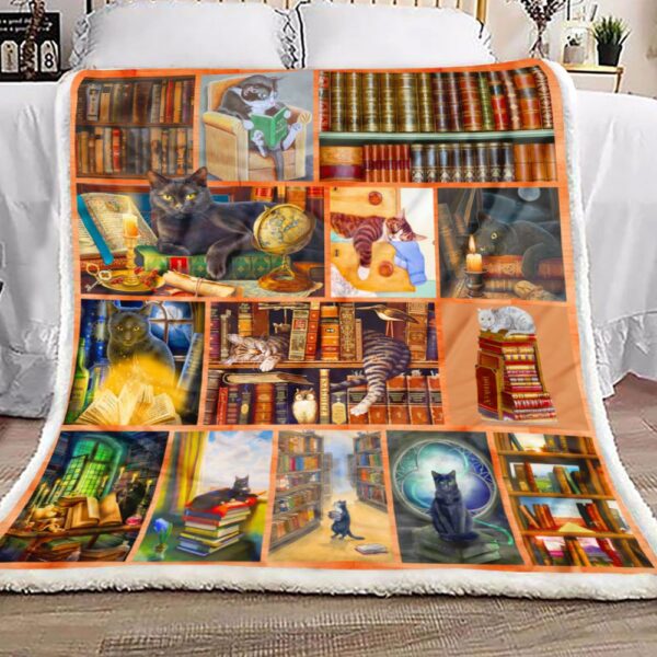 Book And Cat Fleece Blanket Sherpa Blanket