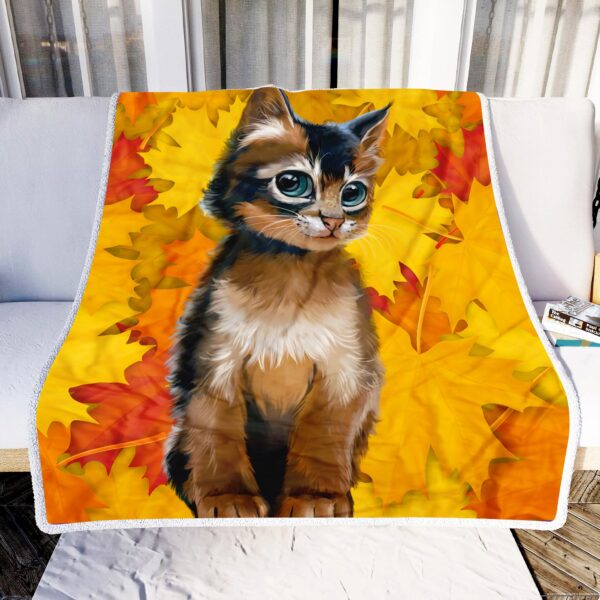 Cute Cat In Autumn Fleece Blanket Sherpa Blanket