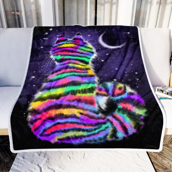 Rainbow Tiger Cat Fleece Blanket Sherpa Blanket