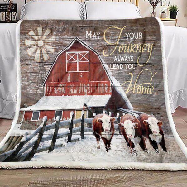 May Your Journey Always Lead You Home Hereford Cattle Fleece Blanket Sherpa Blanket