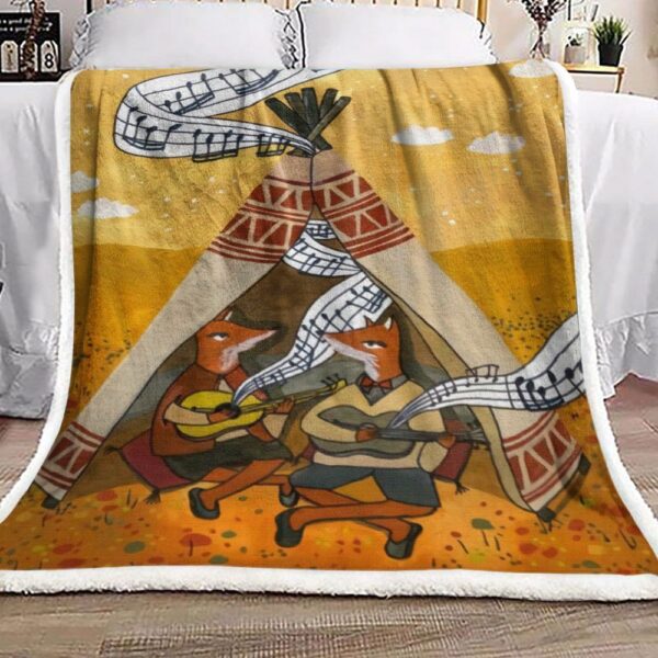 Native American Fox Music Guitar Fleece Blanket Sherpa Blanket
