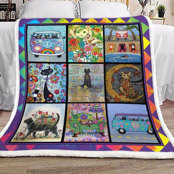 Hippie Cat Fleece Blanket Sherpa Blanket