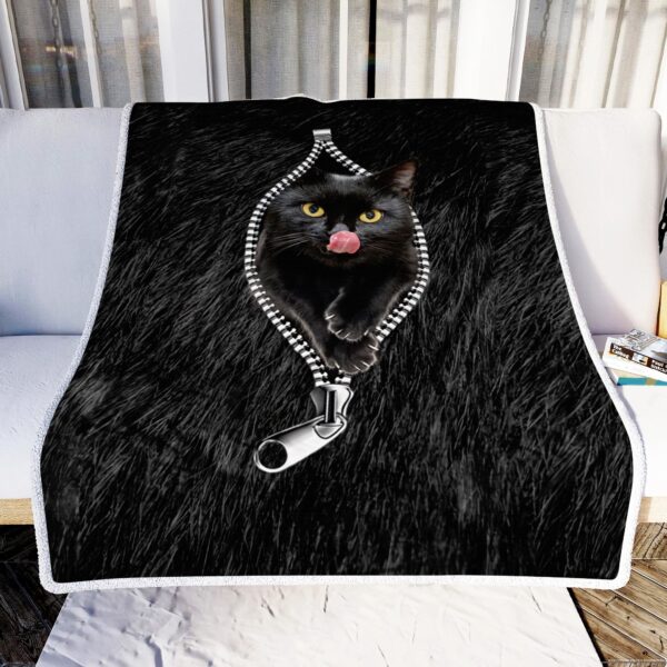 Funny Black Cat Open Zipper Hole Fleece Blanket Sherpa Blanket