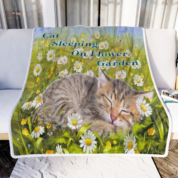 Cat Sleeping On Flower Garden Fleece Blanket Sherpa Blanket