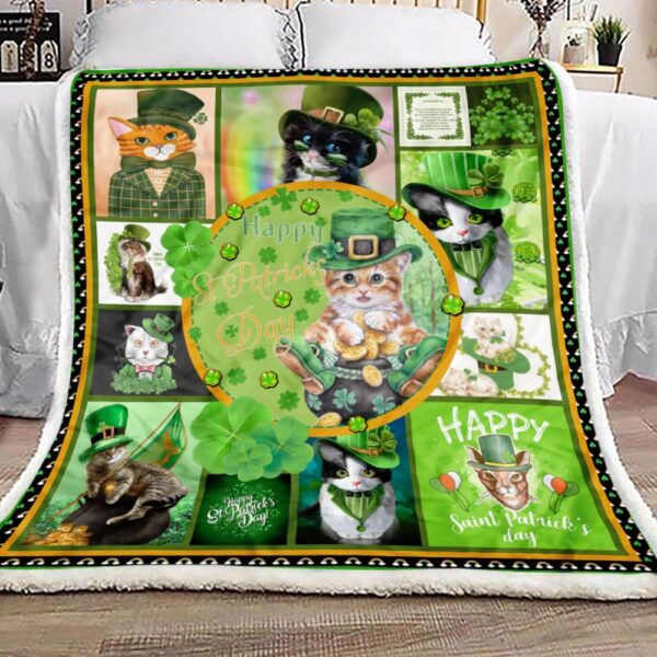St. Patrick Day Irish Cat Fleece Blanket Sherpa Blanket