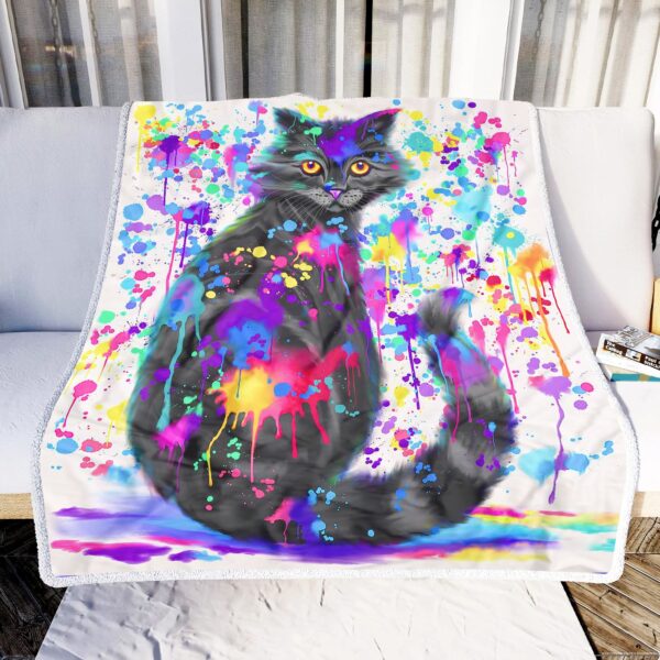 Paint With Colorful Cat Fleece Blanket Sherpa Blanket