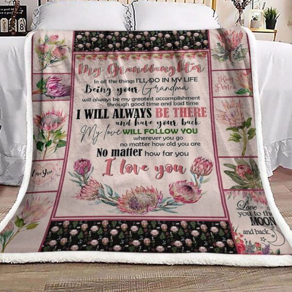 Grandma To Granddaughter King Protea Fleece Blanket Sherpa Blanket