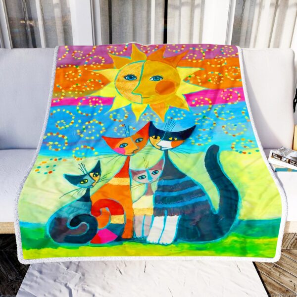 Cat Family And Sun Fleece Blanket Sherpa Blanket