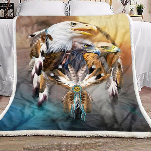 Dream Catcher Three Eagles Fleece Blanket Sherpa Blanket