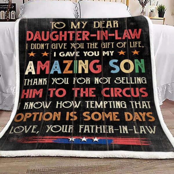 Family To My Dear Daughter In Law Love Your Father In Law Fleece Blanket Sherpa Blanket