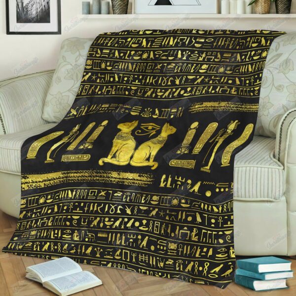 Egyptian Cats And Eye Horus Fleece Blanket Sherpa Blanket