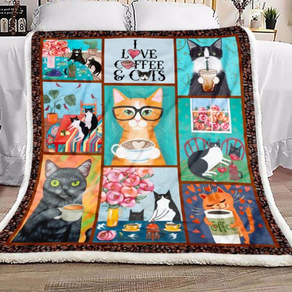 Cat And Coffee Fleece Blanket Sherpa Blanket
