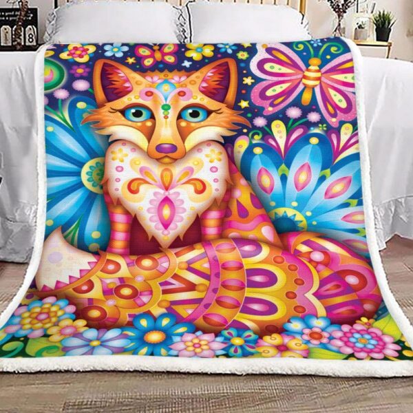 Colorful Fox Fleece Blanket Sherpa Blanket
