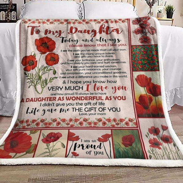 To My Daughter Red Flower Fleece Blanket Sherpa Blanket