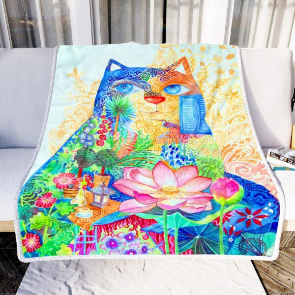 Flowers Cat Colorful Painting Fleece Blanket Sherpa Blanket