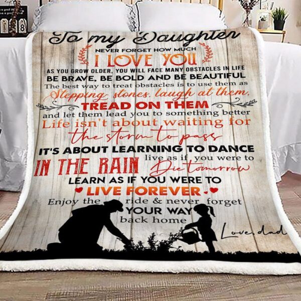 Family To My Daughter Love Dad Fleece Blanket Sherpa Blanket