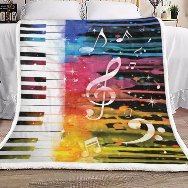 Colorful Piano And Music Note Fleece Blanket Sherpa Blanket