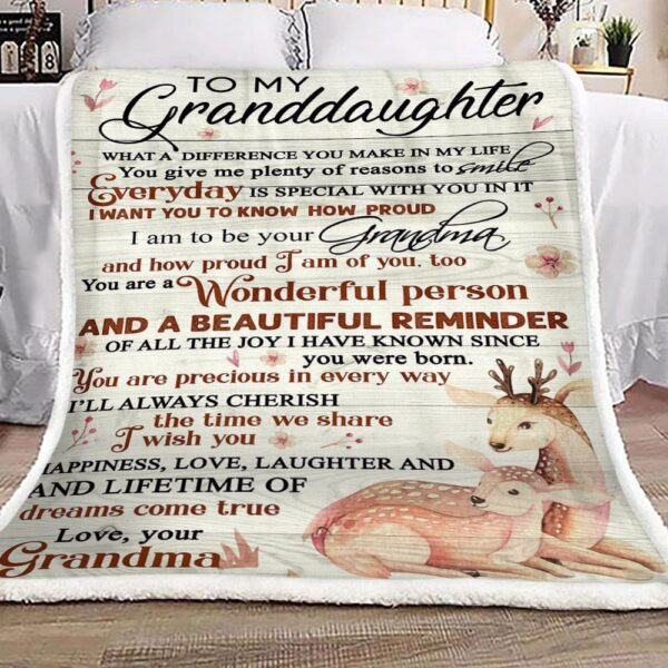 Deer To My Granddaughter Your Grandma Fleece Blanket Sherpa Blanket