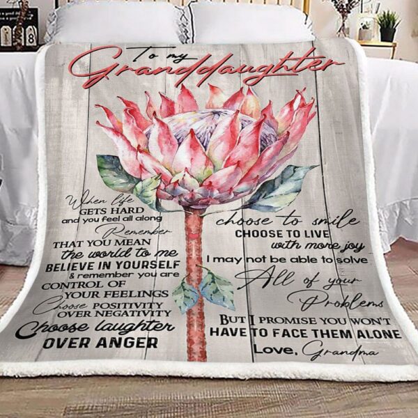 Protea Flower To My Granddaughter Love Grandma Fleece Blanket Sherpa Blanket